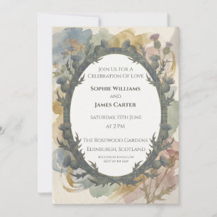 Invitación de boda de flor de cardo floral tempera
