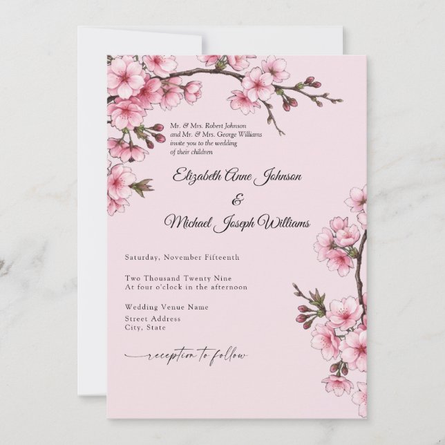 Invitación de Boda de Flor de Cerezo (Anverso)
