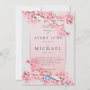 Invitación de boda de flor de cerezo floral rosa