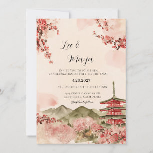 Invitación de boda de flor de cerezo japonés Sakur
