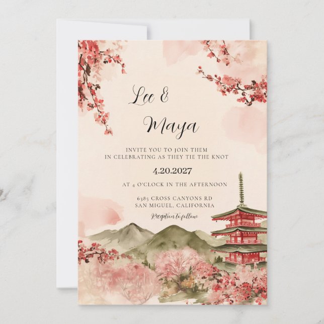 Invitación de boda de flor de cerezo japonés Sakur (Anverso)