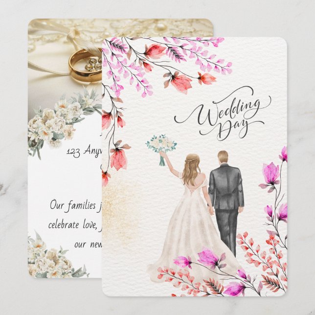 Invitación de boda de flor de cerezo, personalizad (Anverso / Reverso)