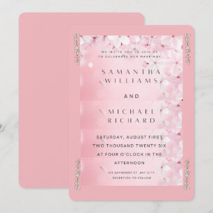 Invitación de boda de flor de cerezo rosa elegante