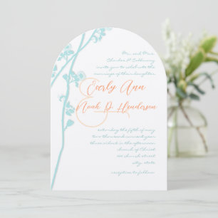 Invitación de boda de flor de coral azul acuario