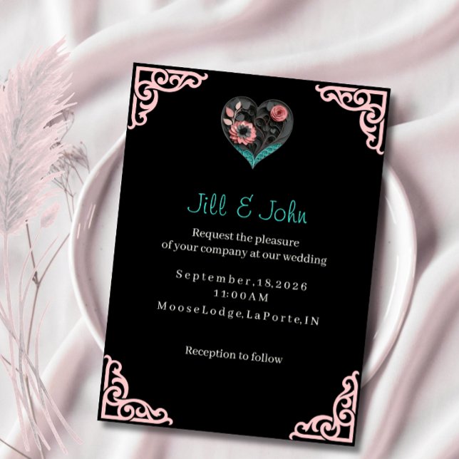 Invitación de Boda de Flor de Corazón Elegante (Subido por el creador)