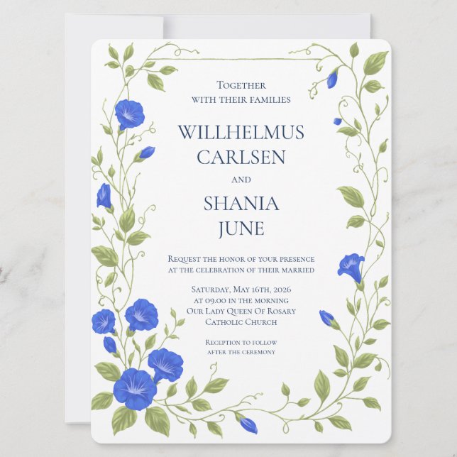 Invitación de boda de flor de gloria de la mañana (Anverso)