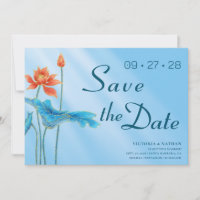 Invitación de boda de Flor de Loto Floral Azul par