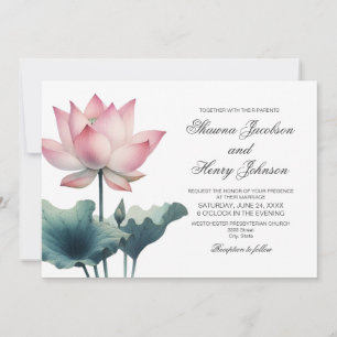 Invitación de boda de flor de loto rosa elegante