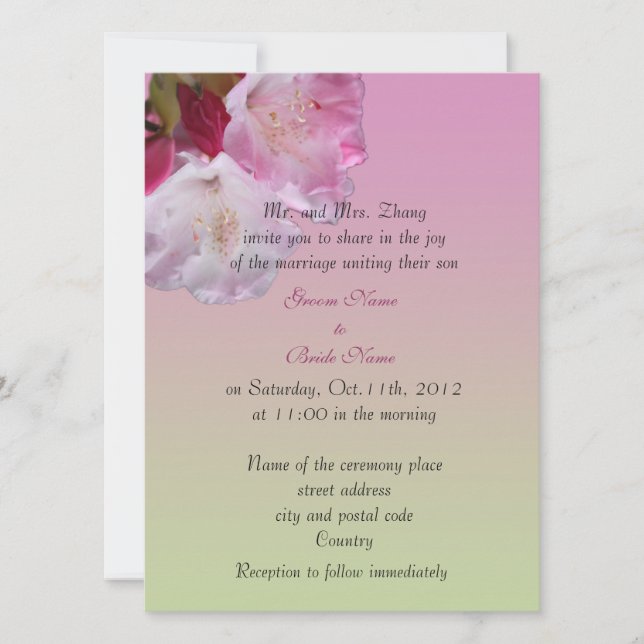 invitación de boda de flor de rododendro rosa (Anverso)