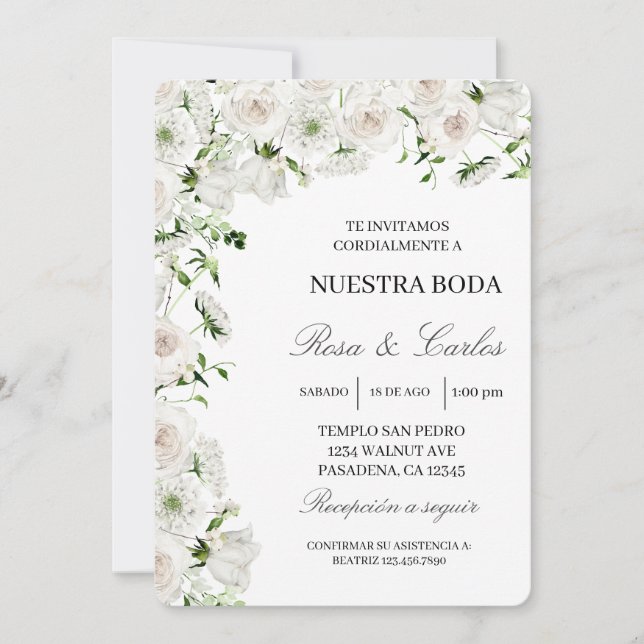 Invitación de boda de flor hortensia (Anverso)