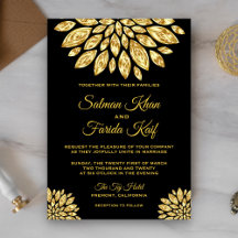 Invitación de boda de flor metálica ornamental dor