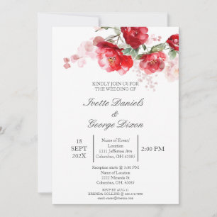 invitación de boda de flor roja