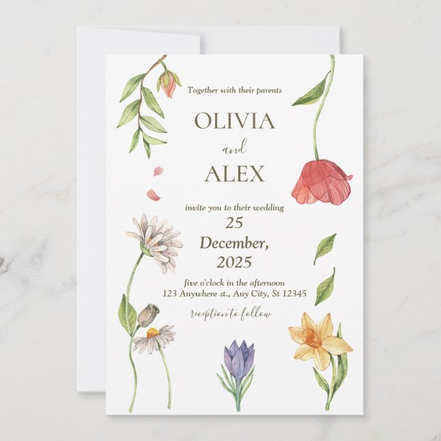 Invitación de boda de flor silvestre (Anverso)