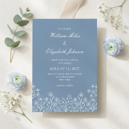 Invitación de boda de flor silvestre azul polvorie