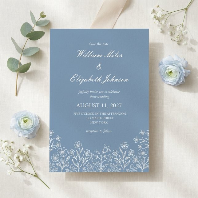 Invitación de boda de flor silvestre azul polvorie (Subido por el creador)