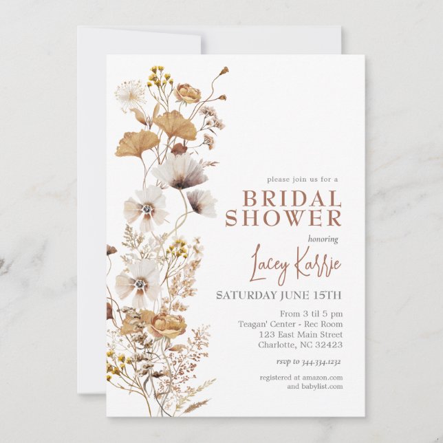 Invitación de boda de flor silvestre de otoño (Anverso)