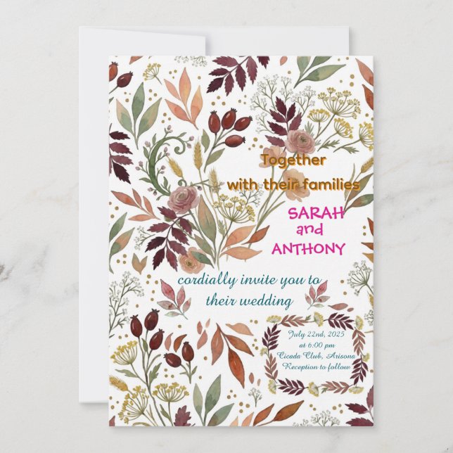 Invitación de Boda de Flor Silvestre de Otoño Boho (Anverso)