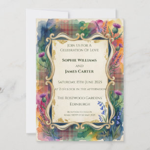 Invitación de boda de flor silvestre de tartán arc