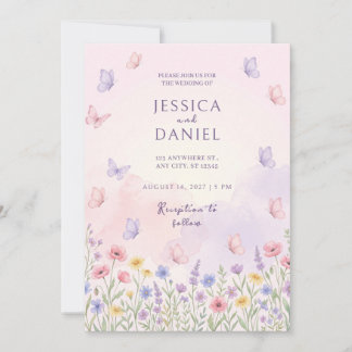 Invitación de boda de flor silvestre mariposa past