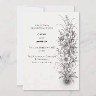 Invitación de boda de flor silvestre monocroma