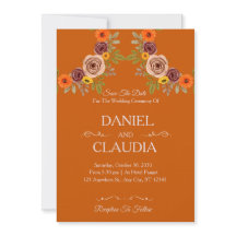 Invitación de boda de Floral Otoño Naranja Quemada