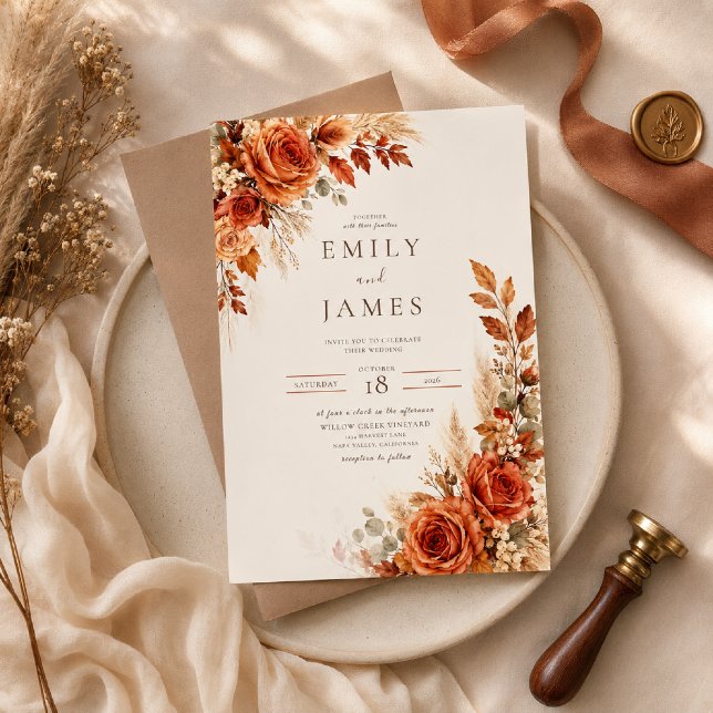 Invitación de boda de florales de cosecha de otoño (Subido por el creador)