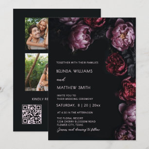 Invitación de boda de flores 3D Dark Moody