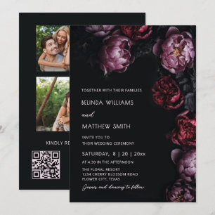 Invitación de boda de flores 3D Dark Moody