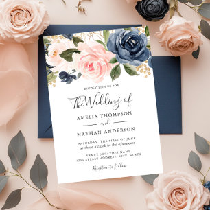 Invitación de boda de flores acuarela melocotón y