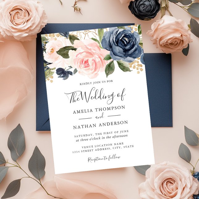 Invitación de boda de flores acuarela melocotón y  (Subido por el creador)