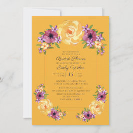 Invitación de boda de flores amarillas mostaza y p