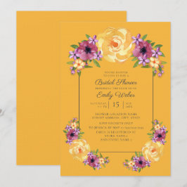 Invitación de boda de flores amarillas mostaza y p
