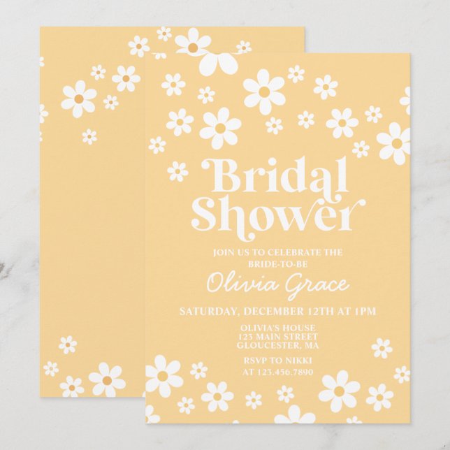 Invitación de boda de flores amarillas retro Daisy (Anverso / Reverso)