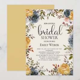 Invitación de boda de flores amarillas y azules