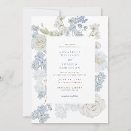 Invitación de boda de flores azules francesas