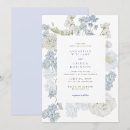 Invitación de boda de flores azules francesas
