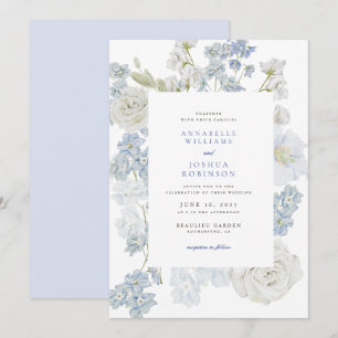 Invitación de boda de flores azules francesas
