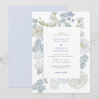 Invitación de boda de flores azules francesas