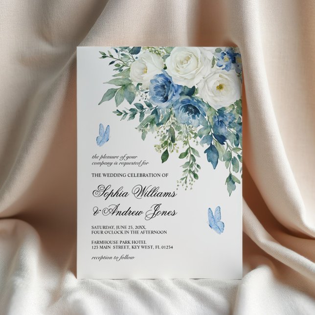 Invitación de boda de flores azules polvorientas (Subido por el creador)