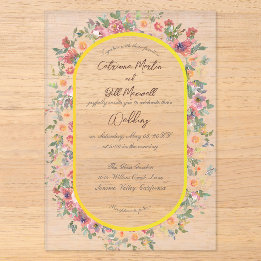 Invitación de boda de flores botánicas de acrílico