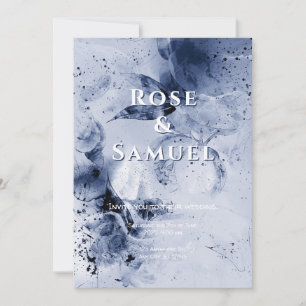 Invitación de Boda de Flores Coloridas Azul Acuare