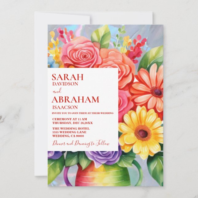 Invitación de Boda de Flores Coloridas de Arcoíris (Anverso)