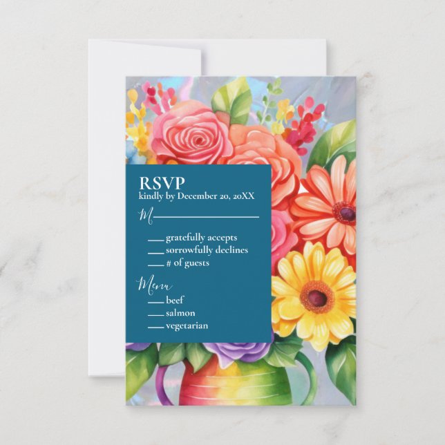 Invitación de Boda de Flores Coloridas de Arcoíris (Anverso)