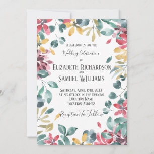 Invitación de boda de flores de acuarela de otoño