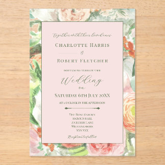 Invitación de boda de flores de acuarela pastel