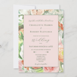 Invitación de boda de flores de acuarela pastel