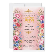 Invitación de boda de flores de acuarela romántica