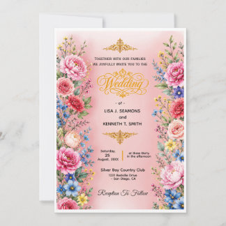Invitación de boda de flores de acuarela romántica