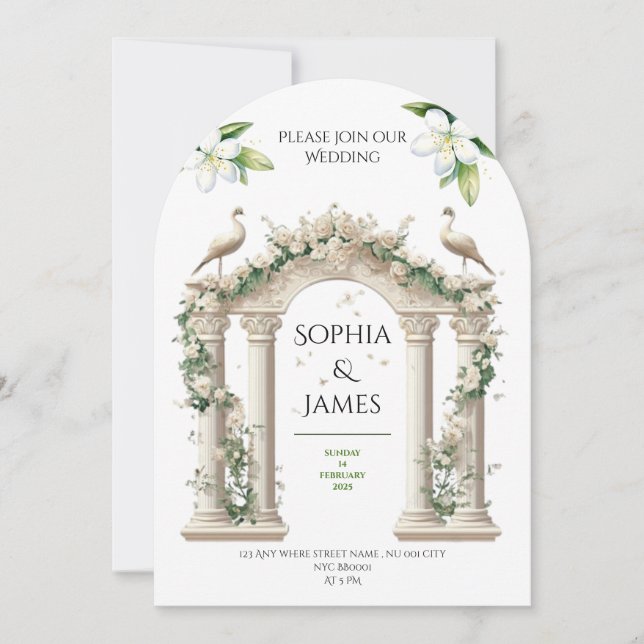 invitación de boda de flores de arco de palacio de (Anverso)