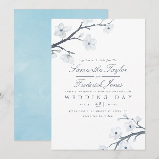 Invitación de Boda de Flores de Cerezo (Anverso / Reverso)